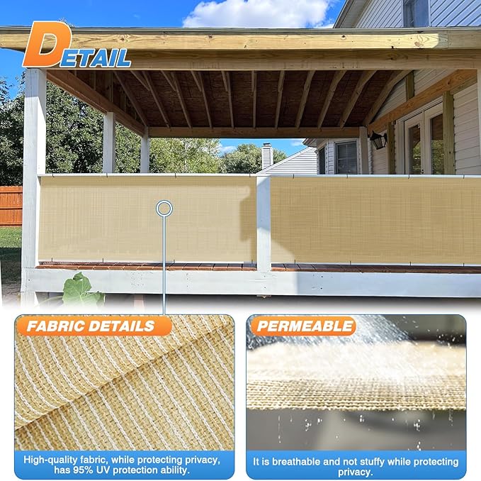 TANG Sun Shade Fabric Roll 8'x26' Shade Cloth for Garden Beige HDPE Mesh Shading Pergola Cover Replacement Canopy, 95% Blockage Sunshades for Outdoor Patio Backyard Plant
