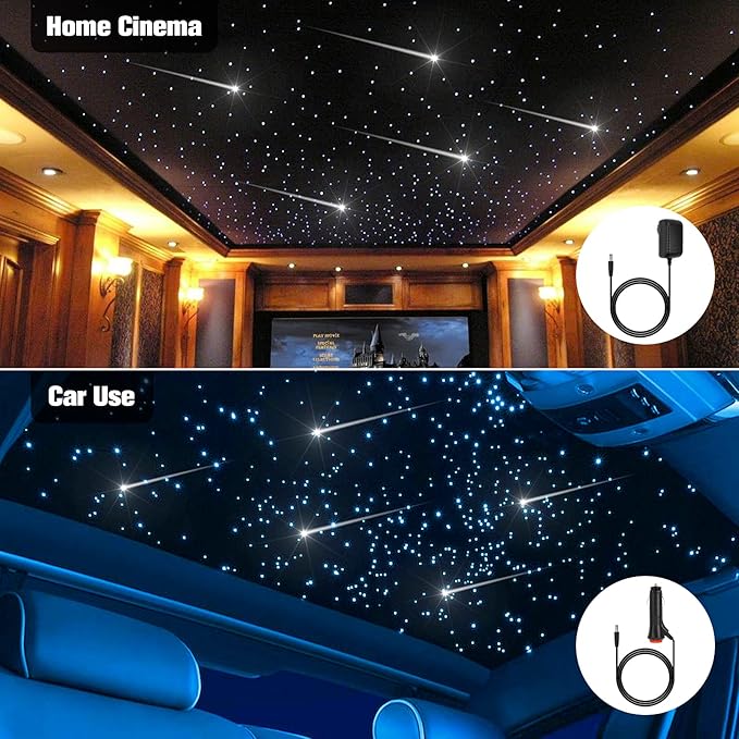 CHINLY Meteor Twinkle 550pcs 9.8ft 0.03in Fiber Optic Lights Star Headliner Kit, Bluetooth APP Controlled Remote, RGBW Star Lights for Ceiling/Headliner/Theater