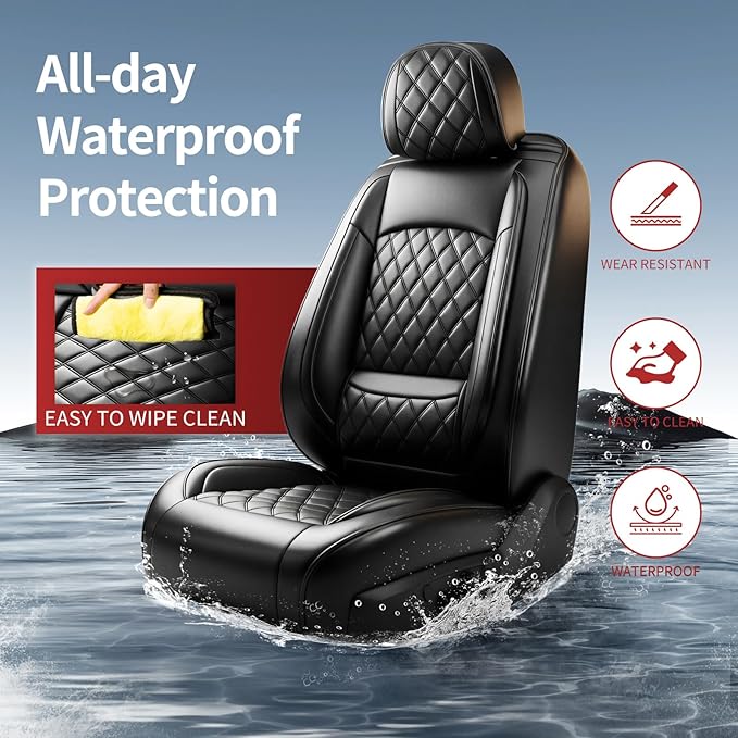 Fit for Sonata Car Seat Covers Compatible with Hyundai Sonata 2004-2025 2026 - Waterproof Breathable Leather Automotive Seat Cushions Protector, Airbag Compatible,Full Set 5 Seats(Black