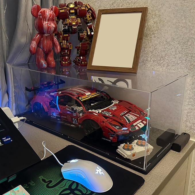 Choowin Acrylic Display Case for Lego Batmobile 76328 for Lego Peugeot 42156 42125 21054 for Lego Car Display Thickened Clear Acrylic Display Cases for Collectibles Assemble Dustproof(Black Base)