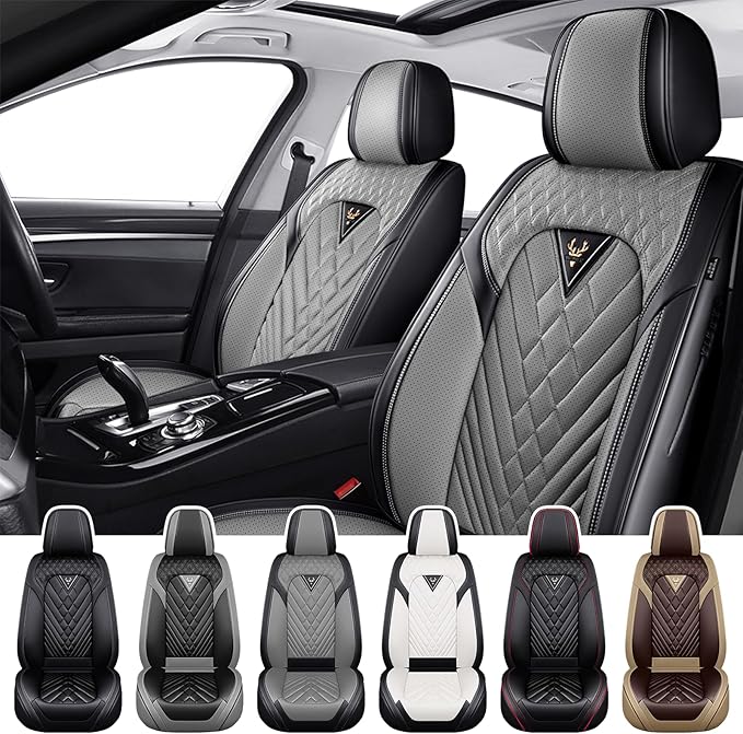 Truck Seat Covers for Chevy Silverado 3500 2007-2026, Waterproof Premium Leather Full Coverage Car Seat Cover, Muscle Sport Style Auto Interior Seat Cover Sets (Front Set/Black Gray)