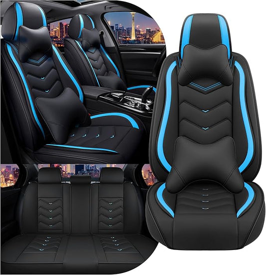 CTDS Car Seat Covers for Mazda CX-5 CX-3 CX-7 CX-9 CX-50 CX-30 CX-70 CX-90 2007-2026, Stylish Sport Seat Cover, Premium Nappa Leather Car Seat Cover.(Luxury 5 Seats/Black Blue)