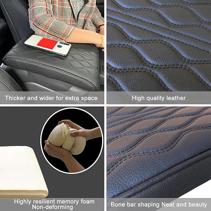 Leather Car Armrest Box Pad for Tesla Cybertruck 2023 2024, Memory Foam Car Center Console Cover Comfort Waterproof Arm Rest Cushion Pad Universal Accessories,C/Beige