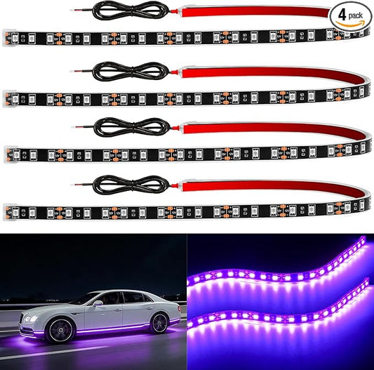 YM E-Bright 4Pcs Led Strip Lights for Car, 24inch Waterproof IP68 Car Underglow Strip Lights Decoration 36SMD 12V Led Interior Exterior Lights Strip for Cars Motorcycles Truck Golf Cart Boat - Pink