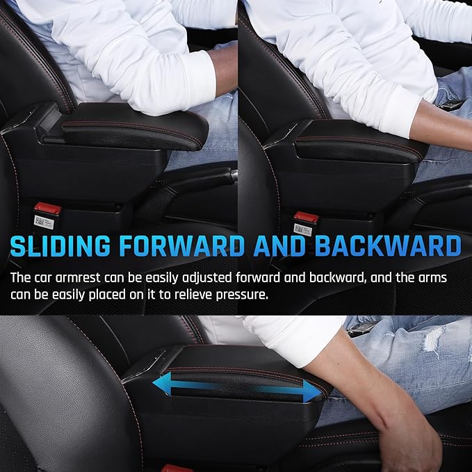YJYWZH Armrest Box for Nissan Almera Versa 2012-2019 Car Center Storage Box Organizer Interior Hand Centre Consoles with 4 USB Ports Cup Holder Arm Rest Double-Layer Black Accessories