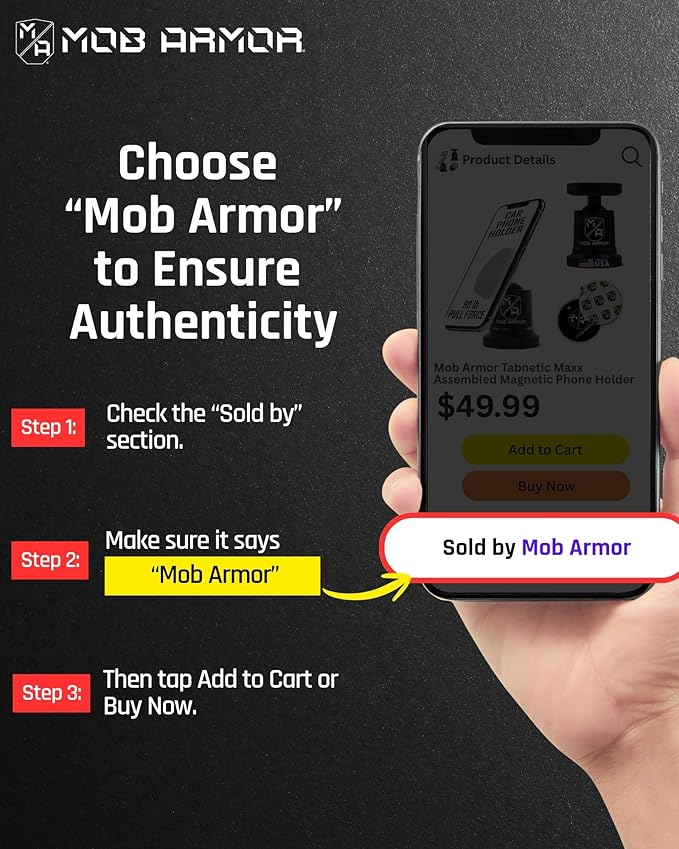 Mob Armor MobNetic Maxx - USA Assembled Magnetic Phone Holder for Car, Magnetic Car Phone Mount, 90-Degree Tilt, 360-Degree Rotation, Aluminum Metal, Compatible with iPhone & Android - Multicolor
