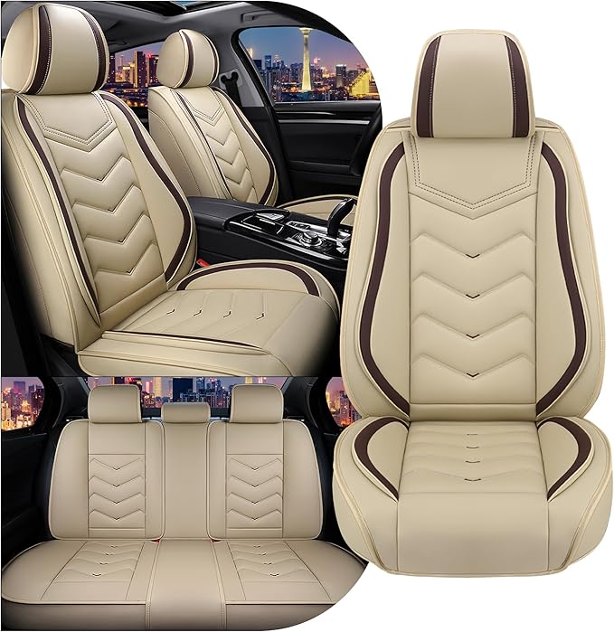 CTDS Car Seat Covers for Nissan Pathfinder 2000-2026, Stylish Sport Seat Cover, Premium Nappa Leather Car Seat Cover. Automobile Seat Covers Sets.(Standard 5 Seats/Beige)