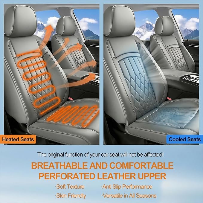 Fit for Sonata Car Seat Covers Compatible with Hyundai Sonata 2004-2026 - Waterproof Breathable Leather Automotive Seat Cushions Protector, Airbag Compatible, Only 2 Front seat Covers(Gray)