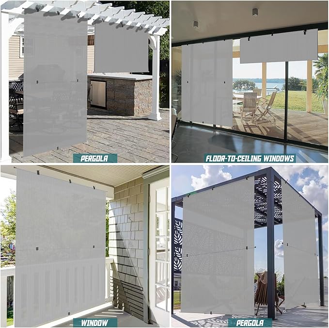 Bynbbur 7'W x 5.5'H Outdoor Patio Shades Foldable Roller Blinds, 220 GSM Sun Shade Roll Up Porch Screens Exterior Shade Cloth for Deck Pergola Backyard, Light Gray