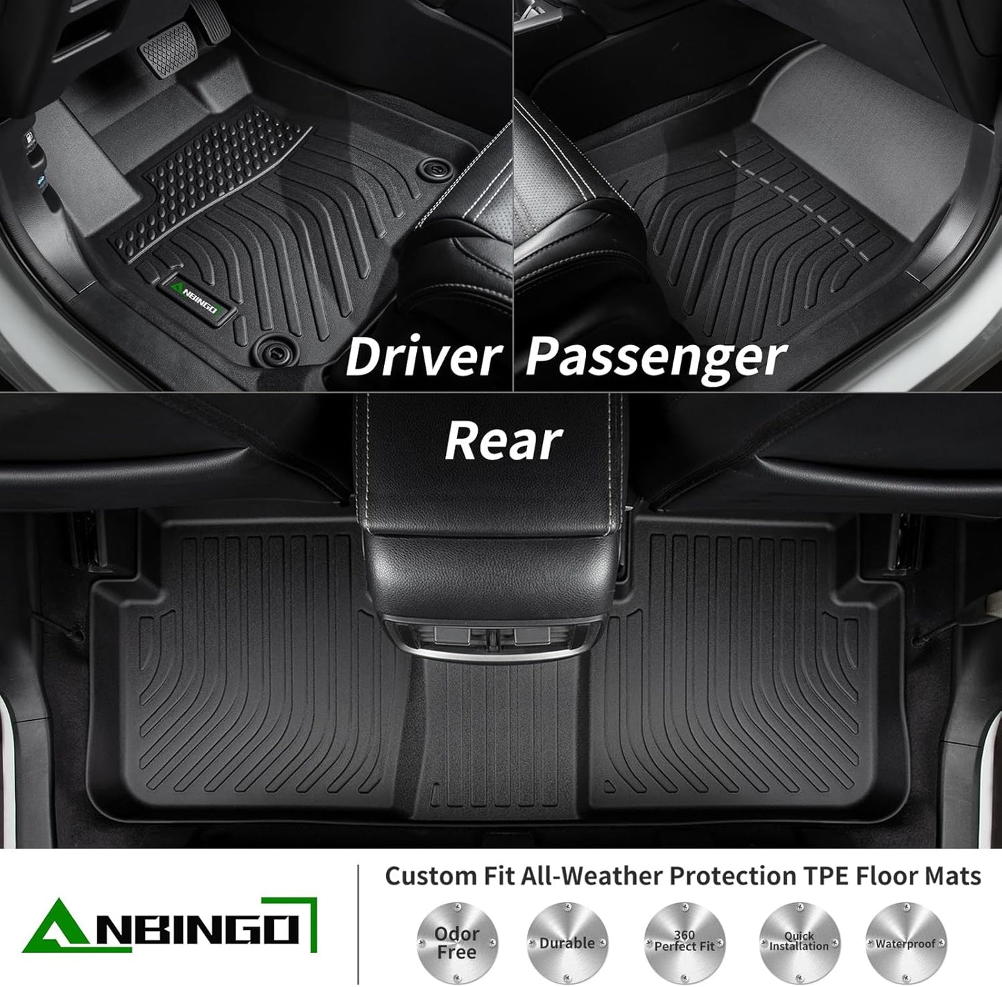 ANBINGO®-Floor Mats & Cargo Liner for Toyota Camry 2007-2011 (Fit for CE/LE/SE/XLE) Gas Only All Weather Protection TPE Heavy Duty Non-Slip Automotive Camry Floor Liners Accessories, Black