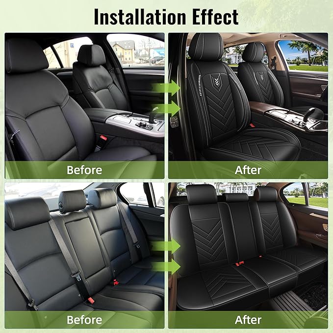 AOMSAZTO Car Seat Cover for Chevrolet Chevy Tahoe 2011-2025 2026 Full Set - Waterproof Faux Leather Seat Protector, Non Slip Car Seat Cushion, Interior Seat Covers Automotive Accessories - Black