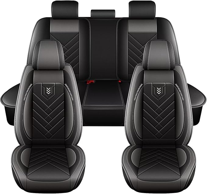 AOMSAZTO Car Seat Cover Fit for Hyundai Kona 2018-2025 2026, Full Set 5 Seats Leather Seat Protector Compatible Airbag Waterproof Automotive Seat Covers Black&Gray