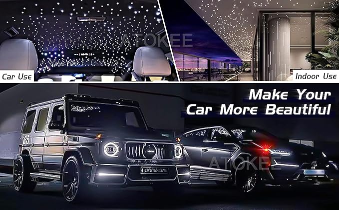ATOKEE 16W Starlight Headliner Kit 300pcs 0.03in 9.8ft, Twinkle + Sound Activated Compact Size Fiber Optic Star Roof Lights for Car with APP/RF Remote