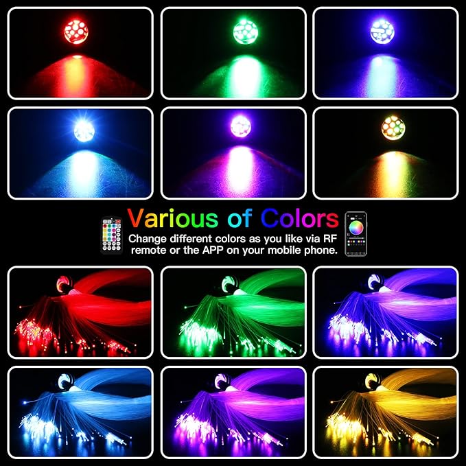 AZIMOM 16W Twinkle & Sound Activate 650pcs*0.03in*9.8ft Fiber Optic Starlight Headliner Kits for Car Home Star Ceiling Sky Decoration, APP& Remote Control Light Engine End Glow Fiber
