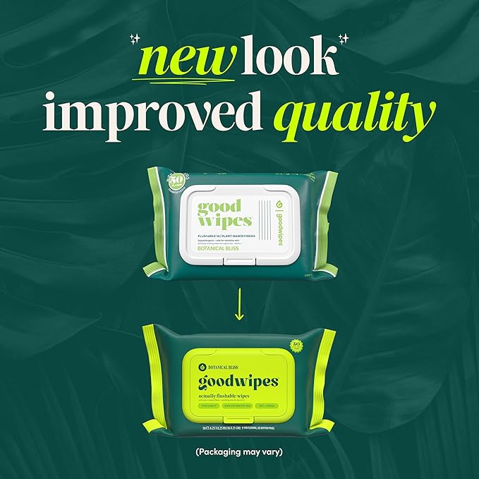 goodwipes Flushable Butt Wipes - Vitamin E & Aloe - Sewer & Septic Safe - Extra Large Adult Wet Wipes For Women & Men - Toilet Essential - Botanical Bliss, 153 Count (3 Packs + 3 Individually Wrapped)