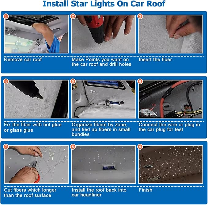 AZIMOM 16W Twinkle & Sound Activate 450pcs*0.03in*9.8ft Fiber Optic Starlight Headliner Kits for Car Home Star Ceiling Sky Decoration, APP& Remote Control Light Engine End Glow Fiber Strands