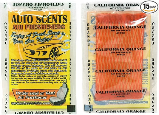 Individually Wrapped - Professional Car Air Freshener Pads - Remove Smells & Add Ambience (15 Per Pack) (California Orange)