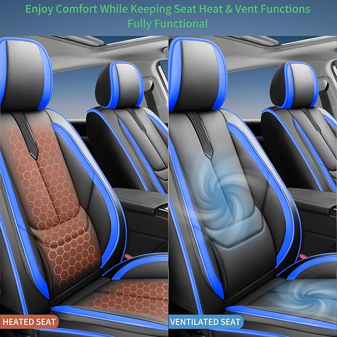 Fit Yaris Car Seat Covers for Toyota Yaris 2008-2018 2019 2020-Upgraded Premium Waterproof & Breathable Leather,Airbag Compatible,All-Weather Seat Cushion Protector,2 Front/Black-Blue