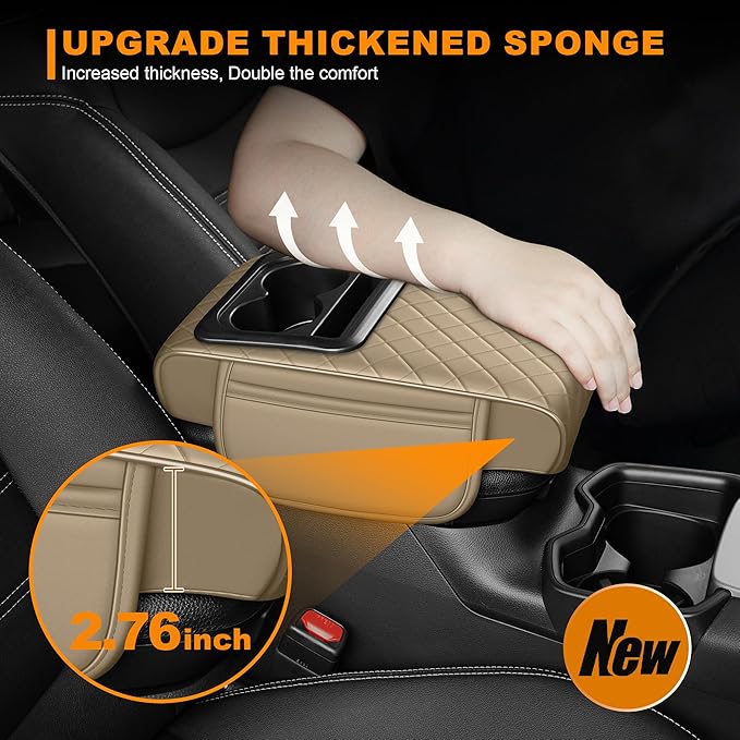 Armrest Cover for Car Fit for Jeep Grand Cherokee - Center Console Cover with Cup Holders and 2 Storage Pockets(Beige)