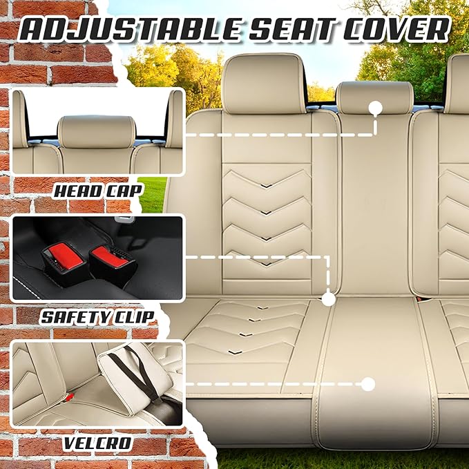 Car Seat Covers for KIA Sedona 2003-2021, Premium Nappa Leather Car Seat Cover, Stylish Sport Seat Covers， Automobile Seat Cover Sets.(Luxury 5 Seats/Beige)