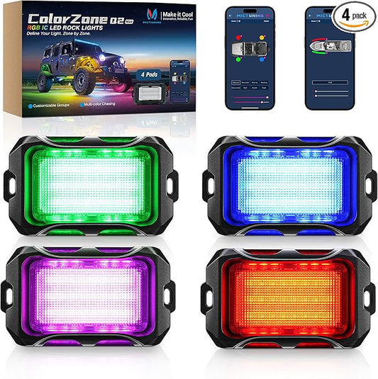 MICTUNING Q2+ MAX RGB+IC Rock Lights - 4 Pods Light (Not inlcude Control Box)