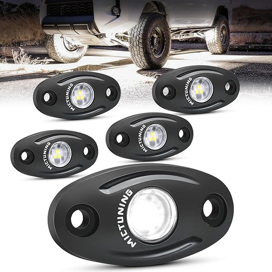 MICTUNING 4 Pods Pure White Rock Lights Kit - IP68 Waterproof, with Wiring Harness - Ultimate Underglow for Car, Truck, ATV, UTV, SUV, Off-Road, Golf Cart & Boat