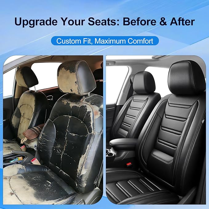 Fit CX-3 Car Seat Covers for Select Mazda CX3 2016-2024, Premium Full Coverage Leather, Airbag Compatible & Scratch-Resistant, Waterproof All Weather Seat Protector, Full Set, Black