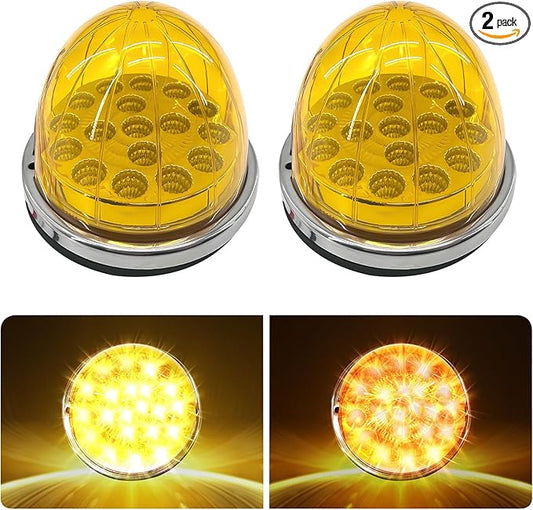 dreamdragon 2PCS Amber 17 LED Watermelon Lights with Dual Function, Stop/Turn Signal & Marker, Stainless Steel Bezel for Freightliner, Ke-nw-or-th, Peterbilt, and Heavy Trucks