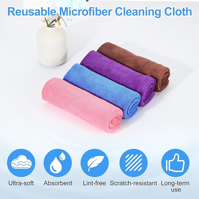 HARFINGTON 4 Pack Microfiber Cleaning Cloth, 63" x 24" Multi-Functional Cleaning Towels Reusable Absorbent Rags for Car Wash Kitchen Household Window Clean, Sapphire Blue