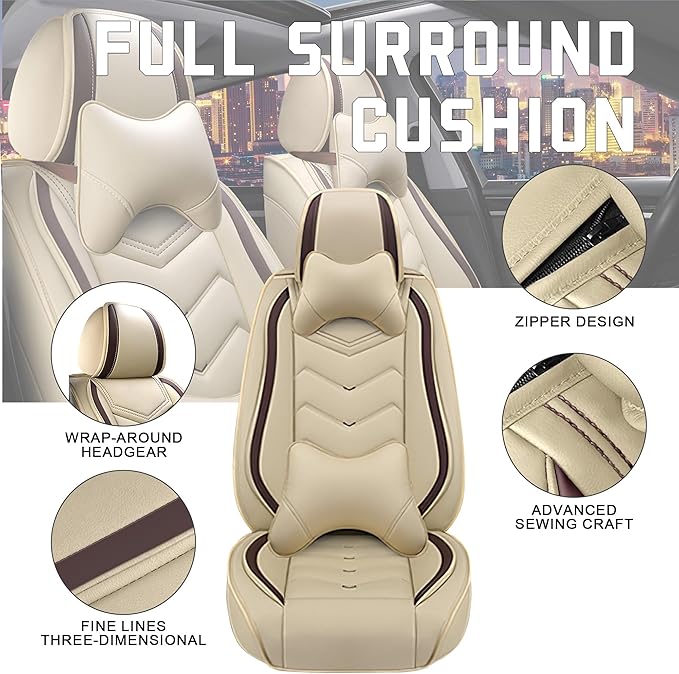 CTDS Car Seat Covers for Hyundai Kona 2018-2026, Stylish Sport Seat Cover, Premium Nappa Leather Car Seat Cover. Automobile Seat Covers Sets.(Luxury 2 Seats/Beige)