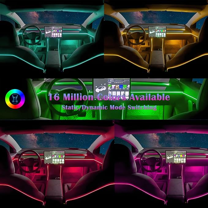Dreamcolor Acrylic Interior Car LED Strip Light, RGB 6 in 1 Fiber Optic Ambient Lighting Kits, 16 Million Colors Sound Active Function Car Neon Lights with Wireless APP