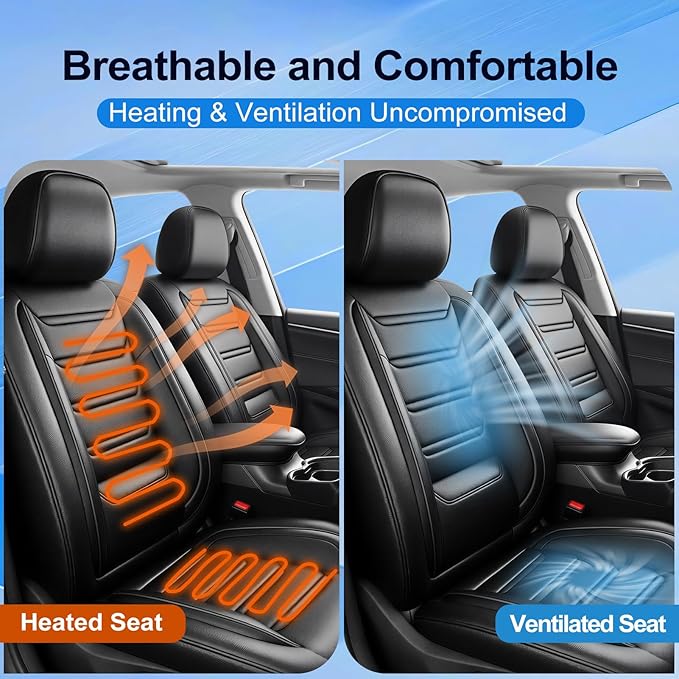 Fit CX-30 Car Seat Covers for Select Mazda CX30 2020-2025, Premium Full Coverage Leather, Airbag Compatible, Luxury Waterproof All Weather Breathable Seat Cushion Protector, Full Set, Black