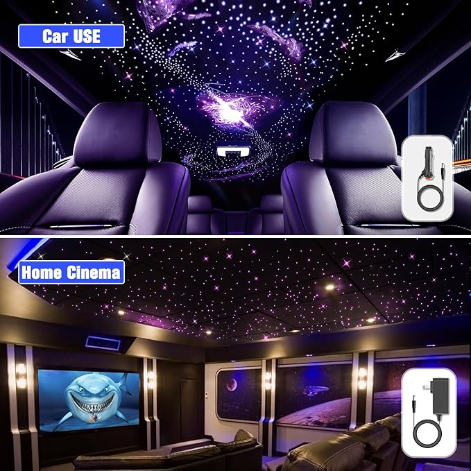 32W Twinkle Starlight Headliner Kit, 1000pcs*0.03in*13.1ft LED Fiber Optic Lights Kit, Star Ceiling Light+10 Crystals+Adapter+Car Use Plug for Car Roof/Home with APP/Remote/Music Mode