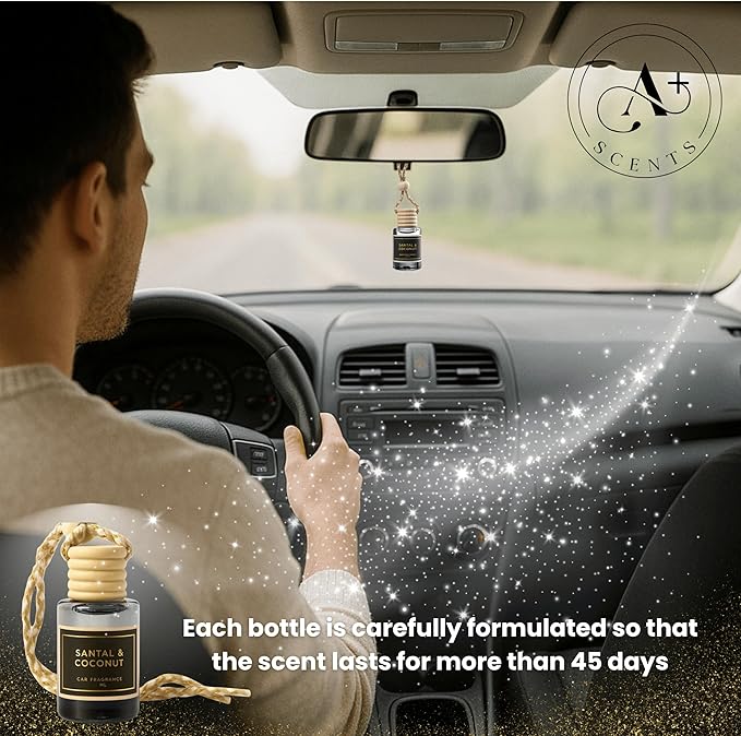 COCOA BUTTER CASHMERE - A warm, intriguing fragrance that combines sweet cocoa butter and coconut. - Lasts up to 60 days - Luxury Car Perfume A+ Scents Car Hanging Diffuser