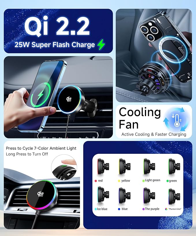 Qi2.2 Max 25W Fast Wireless Car Charger Phone Holder for 2025 2026 Kia Carnival 12.3-Inch Screen, Magnetic Phone Mount Compatible with MagSafe