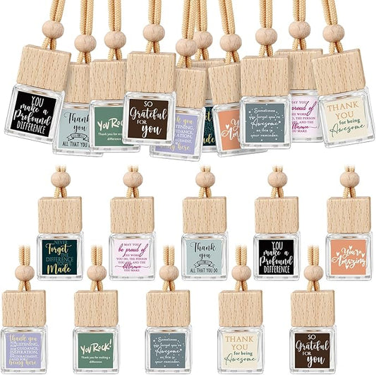 Havawish 30 Pcs Appreciation Gift Bulk for Teachers Empty Glass Essential Oil Diffuser Car Air Freshener Diffuser for Employee Staff Teachers Hanging Ornament Inspirational Team Thank You Gift