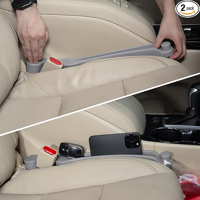 Givifive Car Seat Gap Filler Set of 2, 3IN1 Seat Side Gap Filler Plug with Storage Slot & Hook Function, Soft Foam Universal Fit Car SUV Truck Fill Gap Between Seats Console Organizer（Standard L Gray）