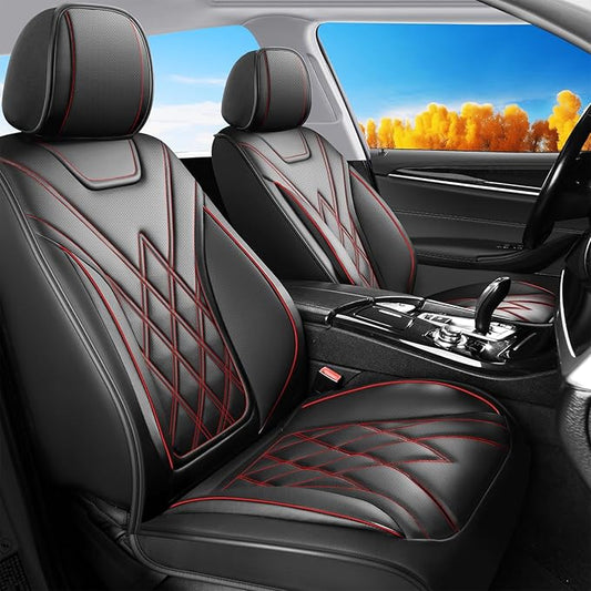 Santa Fe Seat Covers Custom Fit for Hyundai Santa Fe 2007-2026 (Only 5-Seat Version) - Full Set Premium Leather, Waterproof, All-Weather, Airbag Compatible, Car Seat Protectors (Redline)