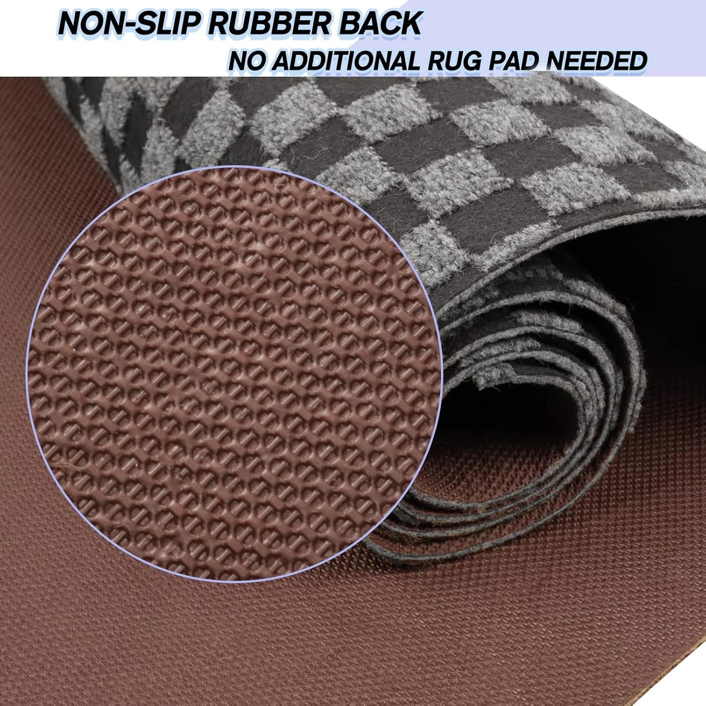 Custom Size Backed Non-Slip Area Rugs Runner, Easy Clean, Waterproof Runner Rugs for Hallway Entryway, Kitchen, Laundry, 4FT x 36FT, Gray Checkered