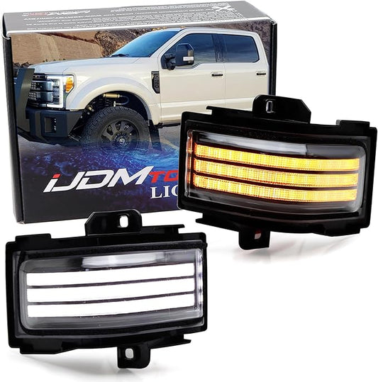 iJDMTOY Semi-Clear Lens Dynamic Sequential Blink Triple-Row Full LED Side Mirror Turn Signal Light Assembly Kit Compatible with 2017-2022 Ford F-250 F-350 Towing Mirror