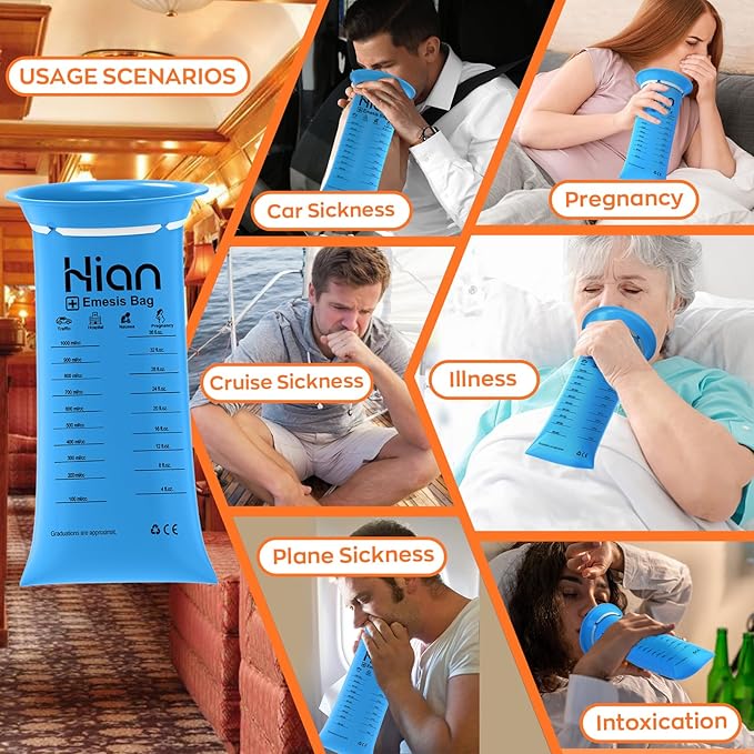 Hion Vomit Bags Disposable – 16 Pack 1000ml Emesis Bags – Leak Resistant, Medical Grade, Portable – Perfect for Motion, Car & Aircraft Sickness, Pregnant Women