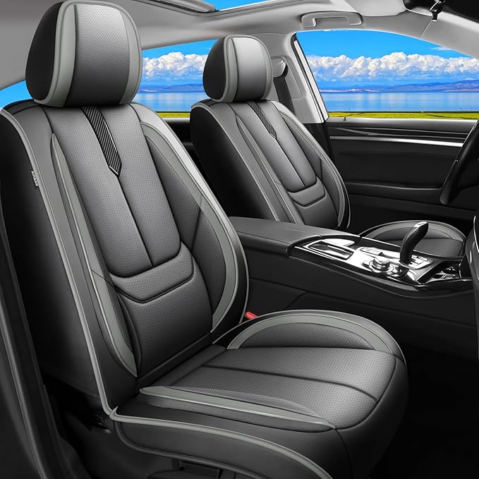 Fit Fj Cruiser Car Seat Covers for Toyota Fj Cruiser 2007-2013 2014 -Upgraded Premium Waterproof & Breathable Leather,Airbag Compatible,All-Weather Seat Cushion Protector,Full Set,Black-Grey
