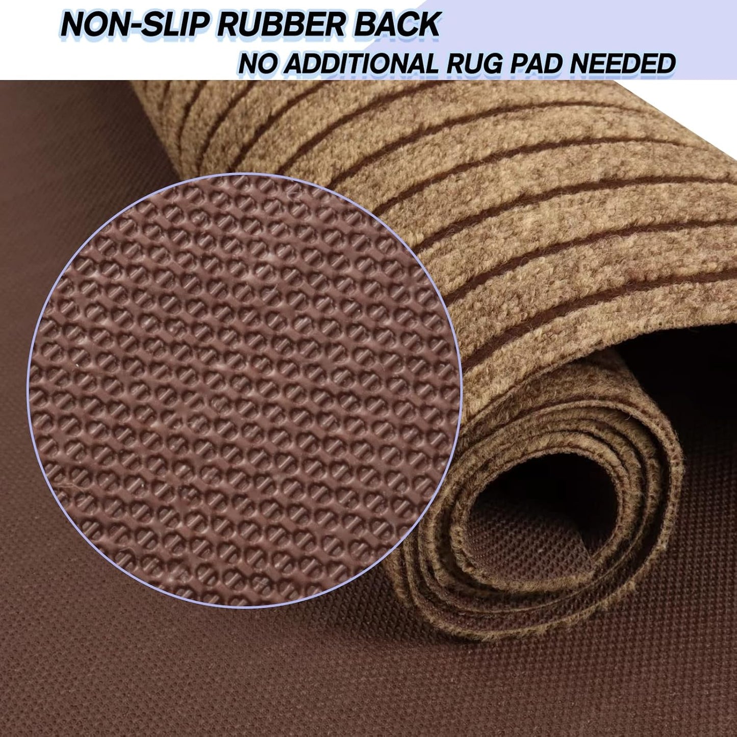 Custom Size Backed Non-Slip Area Rugs Runner, Easy Clean, Waterproof Runner Rugs for Hallway Entryway, Kitchen, Laundry, 3FT x 38FT, Brown Stripe
