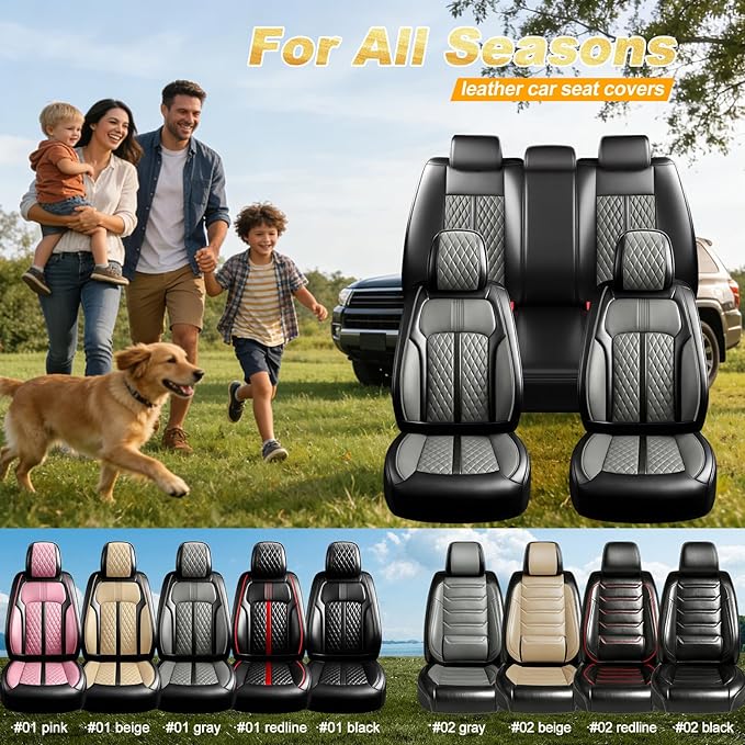 Fit CX-5 Car Seat Covers for Select Mazda CX5 2013-2024 2025 2026 - Premium Full Coverage Leather, Airbag Compatible, Waterproof & All Weather Seat Protector, Front Pair Black+Gray