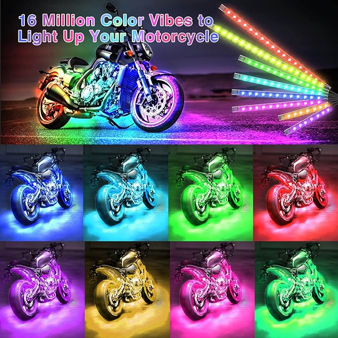 12PCS Motorcycle RGB LED Light Kit with Handlebar Switch Brake Turn Signal, Multicolor Underglow Lights with APP/RF Remote, Neon Strips 12V Waterproof for Sport Bike,Cruiser,Street&Off-Road Motorcycle