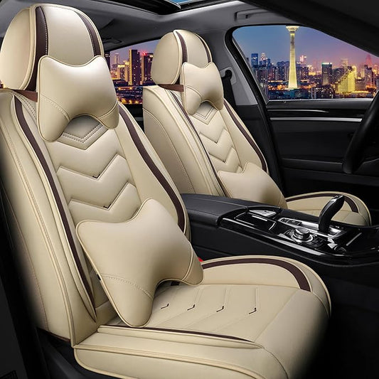 CTDS Car Seat Covers for Chevy Equinox 2005-2026, Stylish Sport Seat Cover, Premium Nappa Leather Car Seat Cover. Automobile Seat Covers Sets.(Luxury 2 Seats/Beige)