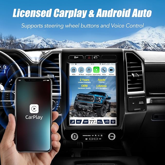 Car Stereo Upgrade for Ford F150 2015 2016 2017 2018 2019 2020 Android Radio,12.1inch Touch Screen Replacement,Built in GPS,Suppt Wireless Carplay Android Auto (V2 with B&O +Wireless Adapter)