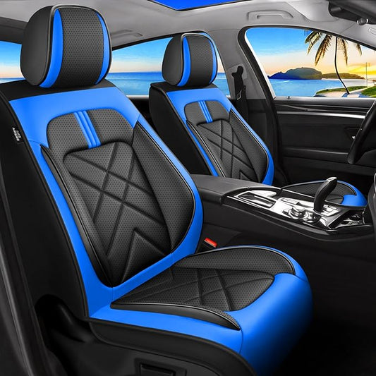 CX-90 Car Seat Covers Fit for Mazda CX-90 2007-2026, Full Coverage Premium Leather Waterproof Breathable Seat Covers, Automotive Seat Protectors, Airbag Compatible(2 Front Seats, Black-Blue)