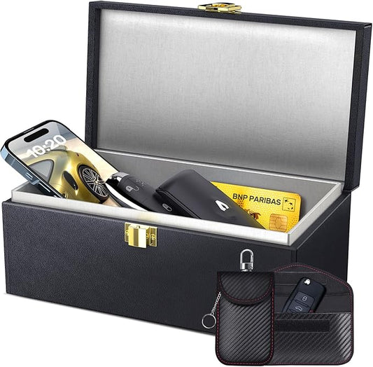 Samfolk Faraday Box with Faraday Bags for Car Keys, Car Key Signal Blocking Box, Keyless Entry Car Key Safe Protector Anti-Theft Shielding Cage