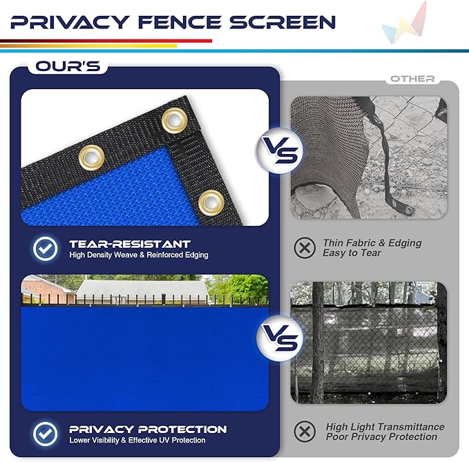 Windscreen4less Privacy Fence Screen Heavy Duty Windscreen Fencing Mesh Fabric Shade Net Cover with Brass Grommtes for Outdoor Wall Garden Yard Pool Deck, 8'x102' Blue